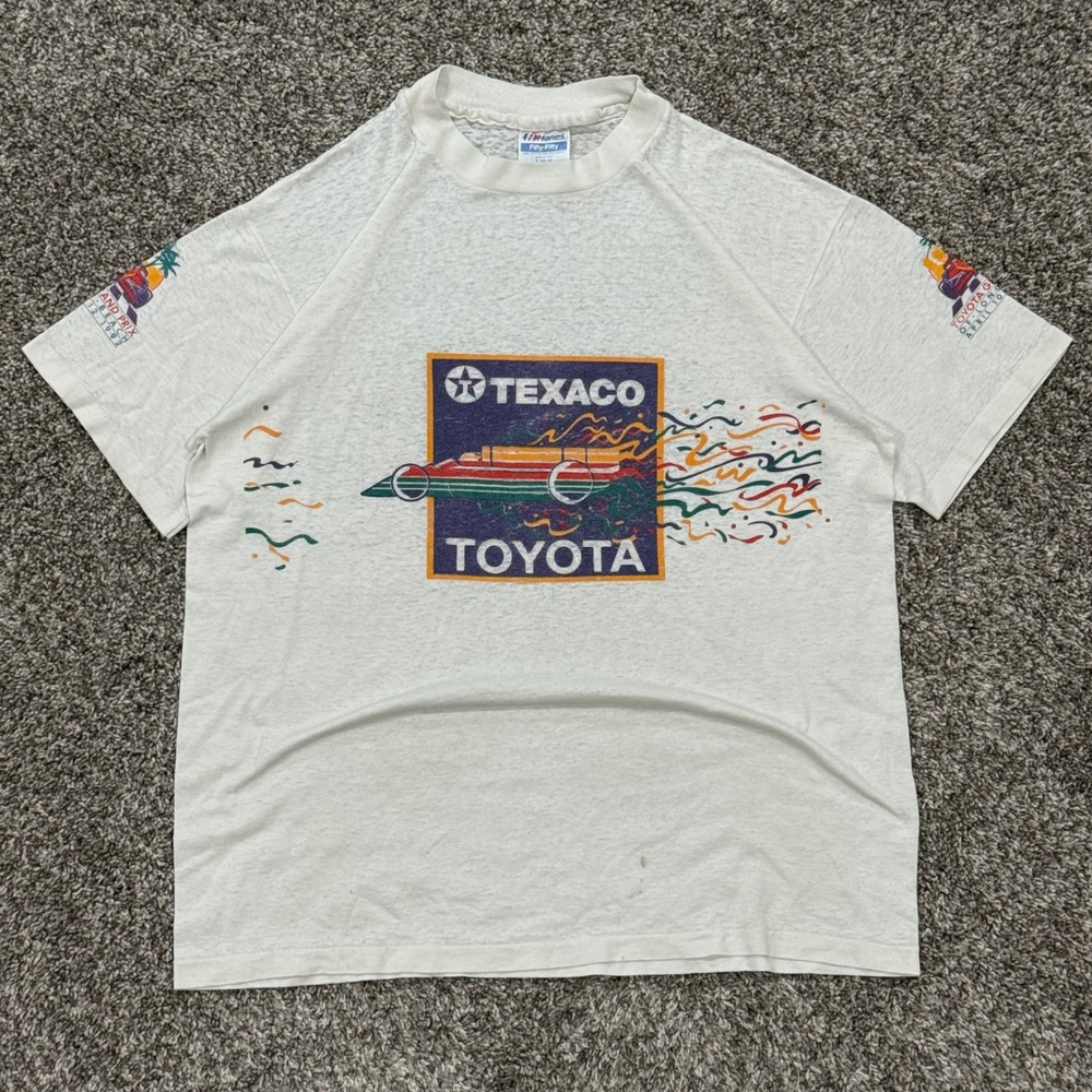 Vintage 1992 Toyota Grand Prix Texaco‎ T-Shirt Hanes USA PAPER THIN Mens Large